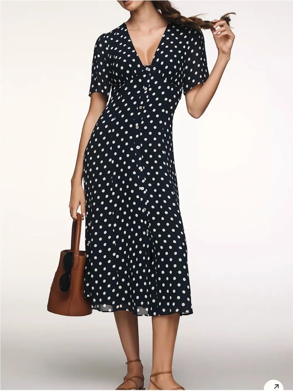Reformation Lise Midi Dress in Polka Dot Blue White - Picture 1 of 10
